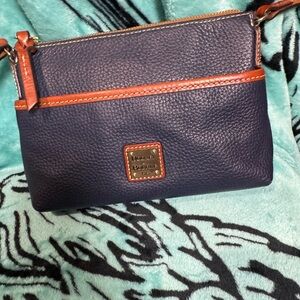 Dooney & Bourke Navy Leather Crossbody with Tan Trim
